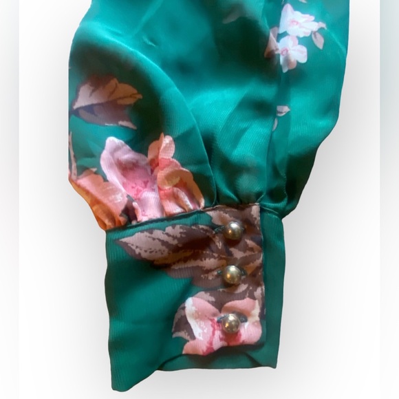 NWOT Ricarica Floral Chiffon Maxi Dress in Forest Green - Picture 4 of 9